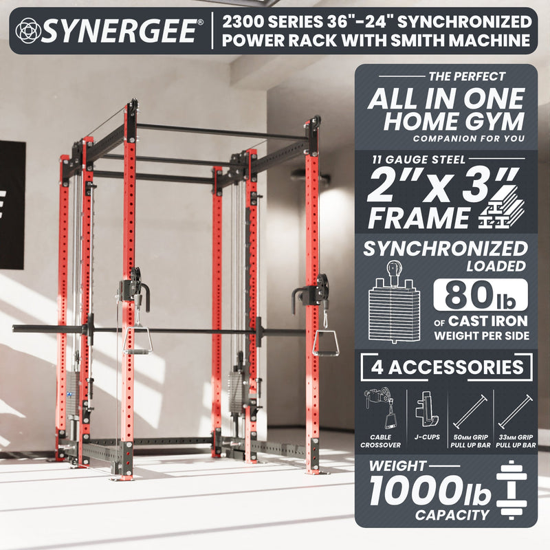 Synergee 2300 Series Power Cage with Synchronized Loaded Cable Cross Overs and Smith Machine