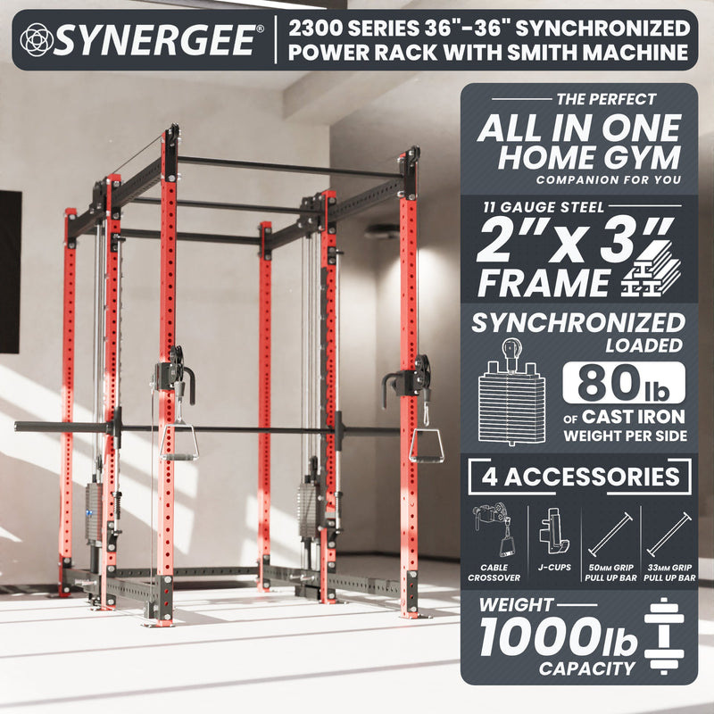 Synergee 2300 Series Power Cage with Synchronized Loaded Cable Cross Overs and Smith Machine