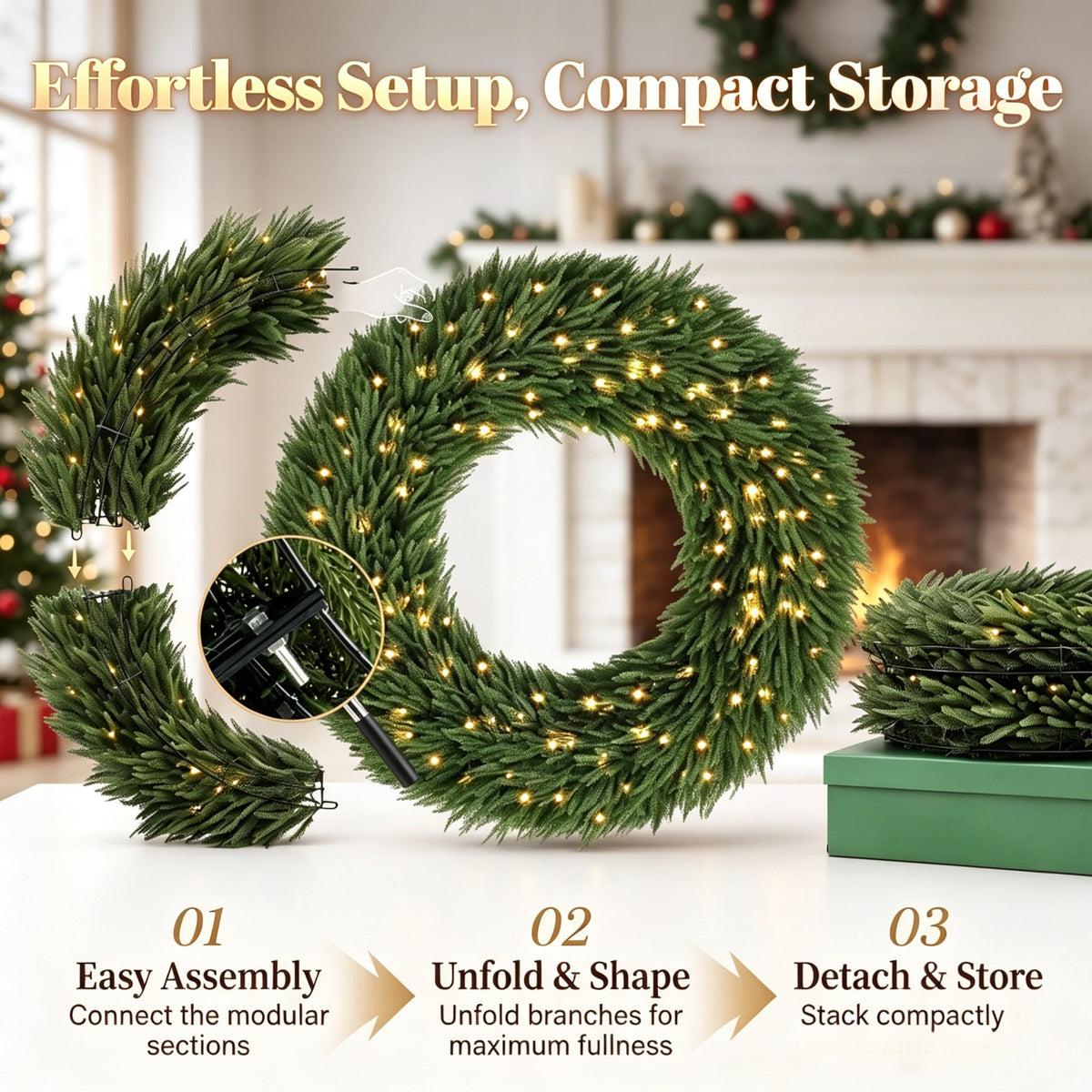 48 In Artificial Norfolk Pine Christmas Wreath, Pre-Lit, photo 6 of 10