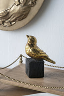 Gold Resin Songbird Sculpture On Black Faux Branch by HouseOfZazla