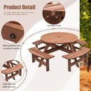 8 Person Wooden Picnic Table, Outdoor Camping Dining Table with Seat, Garden, DIY w/ 4 Built-in Benches, 2220lb Capacity