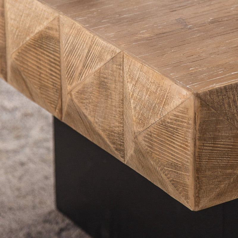 32.28"Three-dimensional Embossed Pattern Square Retro Coffee Table with 2 Drawers and MDF Base