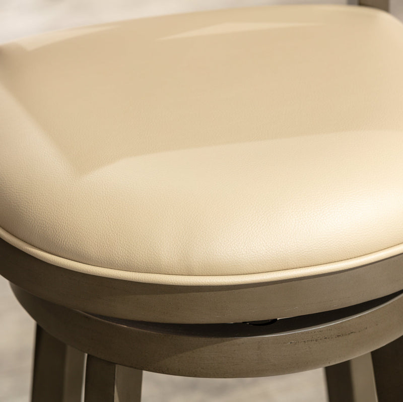 30" Bar Height X-Back Swivel Stool, Weathered Gray Finish, French Gray Leather Seat