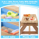 3-In-1 Kids Outdoor Wooden Picnic Table With Umbrella, Convertible Sand & Water, ASTM & CPSIA Certification by Unique Piece Furniture
