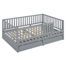 Daybed With Fence Guardrails And 2 Drawers, Split Into Independent Floor Bed & Daybed by HouseOfZazla