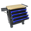 4 DRAWERS MULTIFUNCTIONAL TOOL CART WITH WHEELS AND WOODEN TOP-BLUE