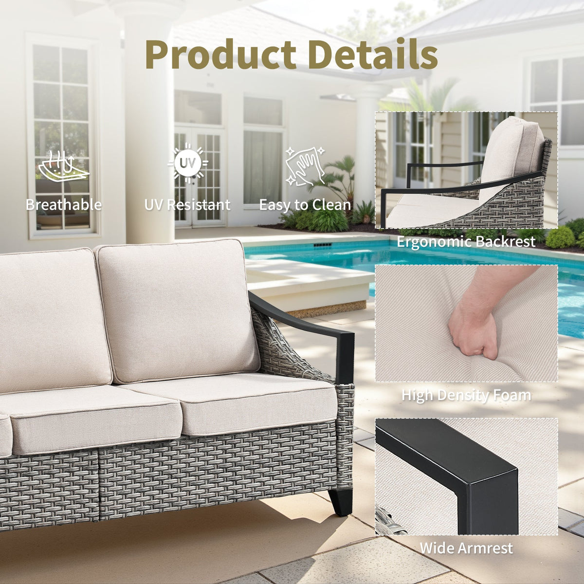73.4" Wide Outdoor Wicker Sofa, photo 2 of 10