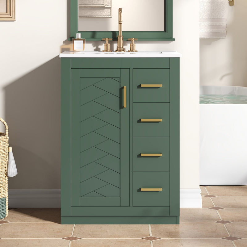 24" Bathroom Vanity with Integrated Ceramic Sink and Storage, photo 3 of 10