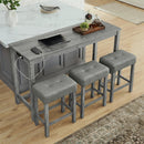 59 Inch Bar Table, Dining Table, Sofa Table with Power Outlet, 3 Upholstered Stools, 4 Piece Bar Table and Chair Set for Living Room, Dining Room, Kitchen by Montret