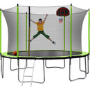 14Ft Trampoline With Basketball Hoop Inflator And Ladder (Inner Safety Enclosure) - Green by HouseOfZazla