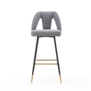 Akoya Collection Modern Contemporary Velvet Upholstered Connor 28" Bar Stool & Counter Stools with Nailheads and Gold Tipped Black Metal Legs, Set of 2 (Gray)