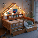 House Style Platform Bed With LED Lights, Storage Shelves, Drawers, And Guardrail by Unique Piece Furniture