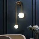 GobekUsa Postmodern Brass Arc Wall Sconce Light with Opal Glass Shade - 2-Head Metal Design