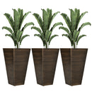28" Tall Outdoor Planters, Set of 3 Large Taper Planters with Drainage Holes and Plug, Faux Wood Plastic Flower Pots for Outdoor, Indoor, Garden, Patio, Brown