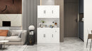 71" Kitchen Pantry Storage Cabinet with Microwave Oven Countertop, Freestanding Hutch Cabinet with Adjustable Shelves, 6 Doors and 1 Drawer-White