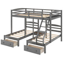 Full Over Twin & Twin Bunk Bed, Triple Bunk Bed With Drawers - Gray by HouseOfZazla
