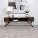 Valna Wood 71-inch TV Stand with Sliding Doors Walnut