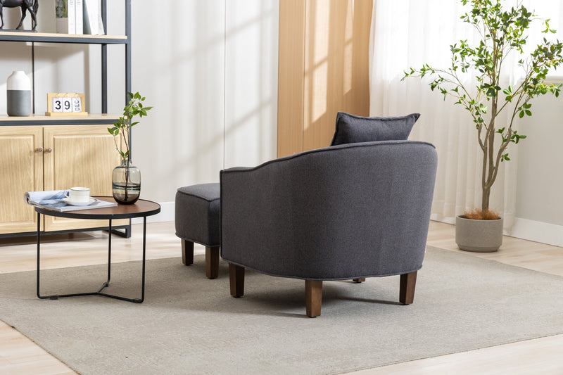 Accent Chair with Ottoman, Mid Century Modern Barrel Chair Upholstered Club Tub Round Arms Chair for Living Room