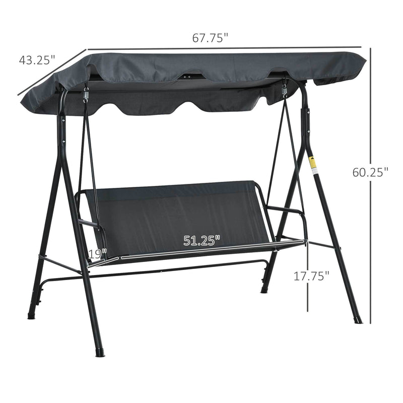 3-Person Porch Swing with Stand, Outdoor Swing for Patio Porch with Adjustable Tilt Canopy & Comfortable Swing Bench-Style Seat, Steel Frame, Grey