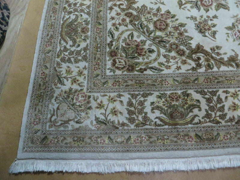 8' X 10' Handmade Chinese Floral Oriental Wool Silk Accent Rug Ivory Organic