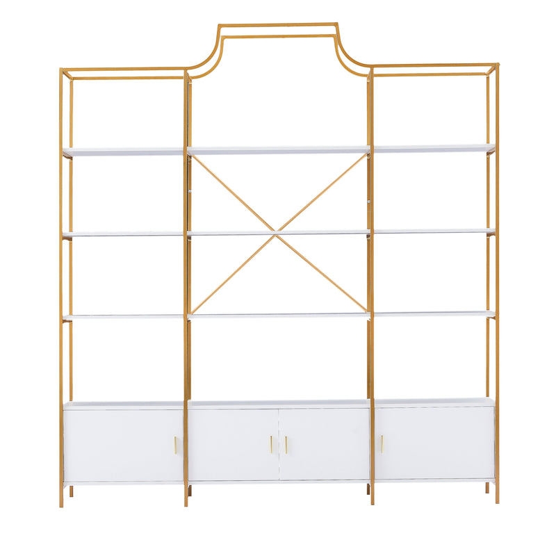78 Inch 4 Tiers Home Office Bookcase Bookshelf, Storage Cabinet Display Shelf, X Bar Gold Frame