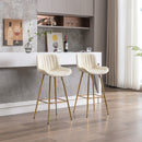 30 inch Set of 2 Bar Stools, with Chrome Footrest Velvet Fabric Counter Stool Golden Leg Simple High Bar Stool, CREAM