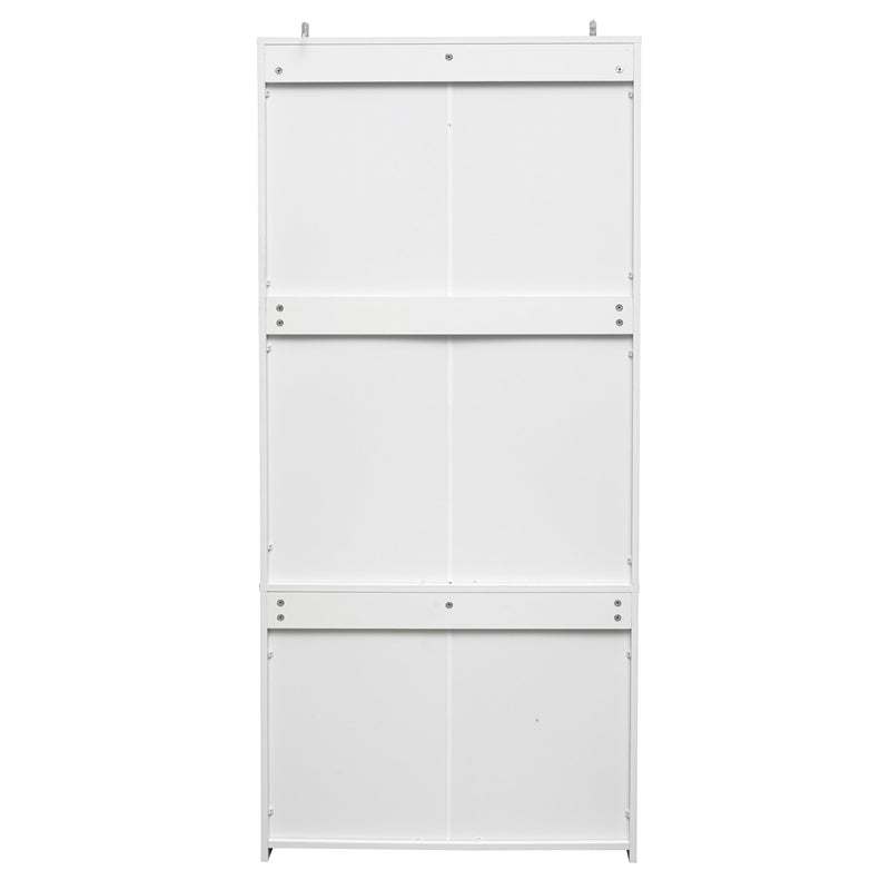 Walker Edison - 2-Door Wardrobe with 3 Drawers High Wardrobe  Armoire With 2 Rattan Door For Living Room, Bedroom Organizer