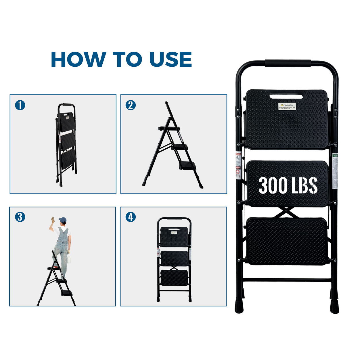 3 Step Ladder Folding Step Stool with Wide Anti-Slip Pedal, photo 5 of 10