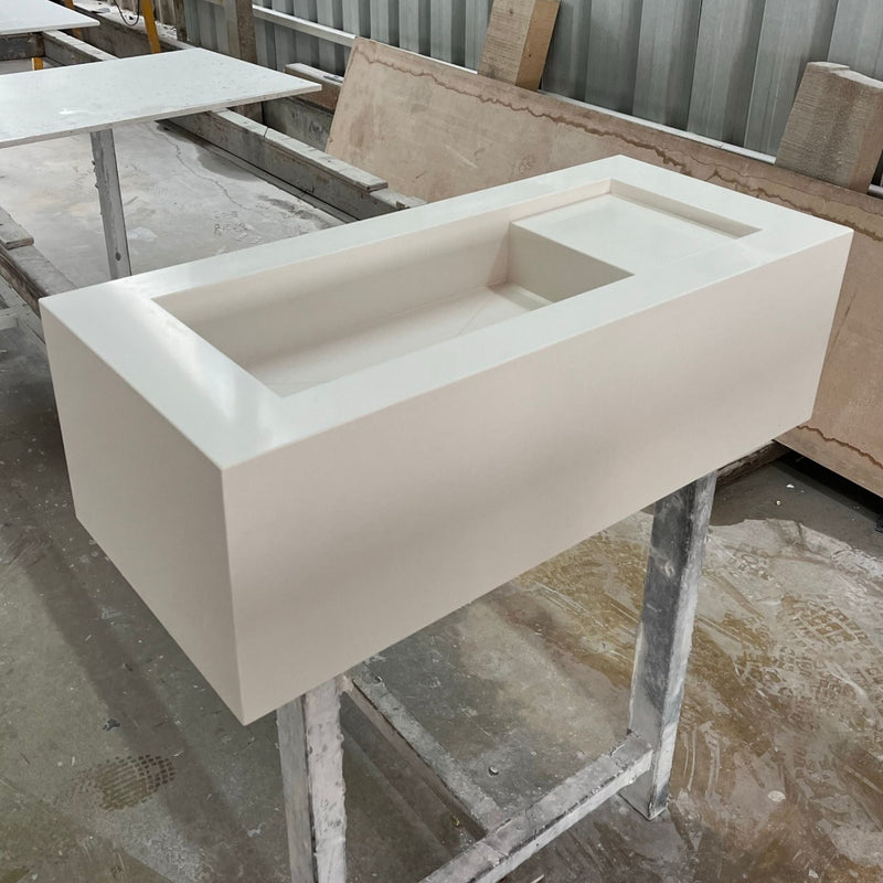 White Quartz Handcrafted Kitchen and Bathroom Sink - Engineered Stone Durability, photo 2 of 12