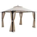 12 x 10 Feet Outdoor Double Top Patio Gazebo with Netting-Brown by LJGDeals