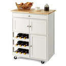 Kitchen Cart with Rubber Wood Top 3 Tier Wine Racks 2 Cabinets by LJGDeals