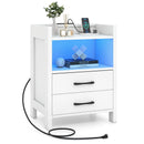 23.5 Inches Nightstand with Charging Station and Open Storage Shelf-White by LJGDeals