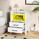 23.5 Inches Nightstand with Charging Station and Open Storage Shelf-White by LJGDeals