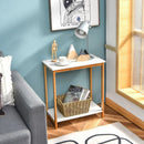 23 Inch Height 2-tier End Table with Bamboo Frame and Bottom Shelf-White by LJGDeals