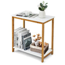 23 Inch Height 2-tier End Table with Bamboo Frame and Bottom Shelf-White by LJGDeals