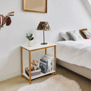 23 Inch Height 2-tier End Table with Bamboo Frame and Bottom Shelf-White by LJGDeals