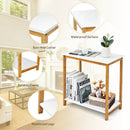 23 Inch Height 2-tier End Table with Bamboo Frame and Bottom Shelf-White by LJGDeals