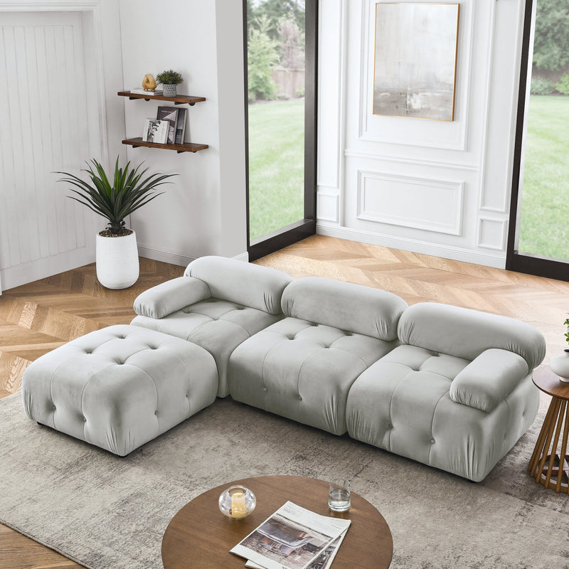 Walker Edison - Modular Sectional Sofa, Button Tufted Designed and DIY Combination,L Shaped Couch with Reversible Ottoman, Grey Velvet