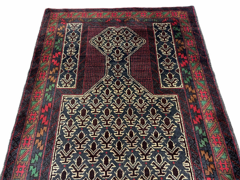 3x5 New Vintage Handmade Wool Rug Tribal Balouch Turkoman Prayer Rug Veggie Dyes