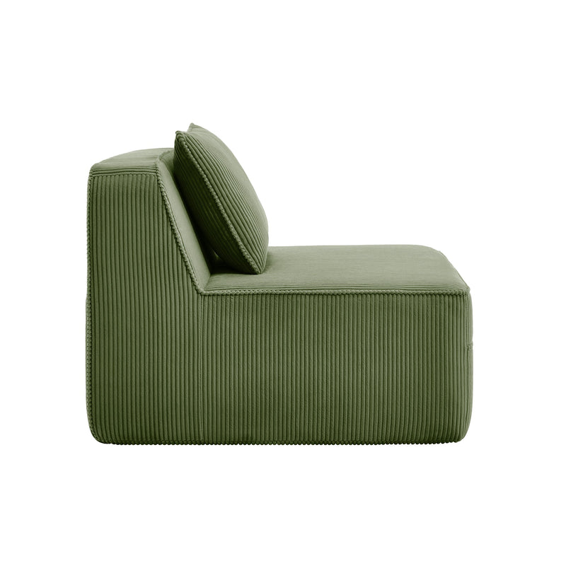 Armless Sofa with Pillow - Green Corduroy, photo 3 of 9
