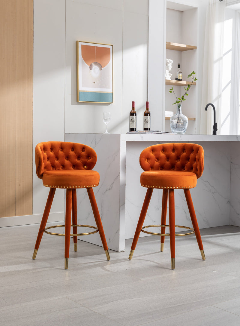 Counter Height Bar Stools Set of 2 for Kitchen Counter Solid Wood Legs with a fixed height of 360 degrees