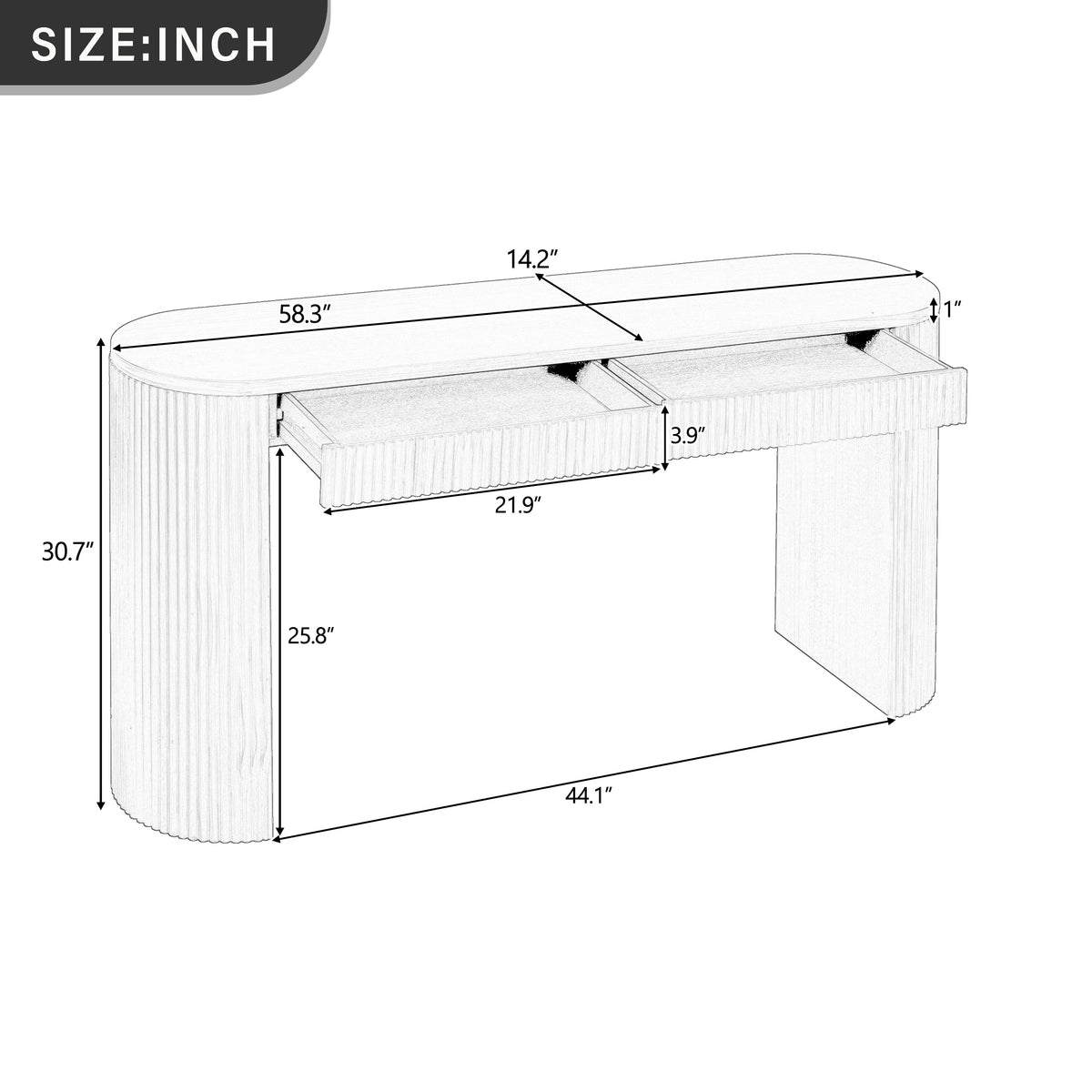 U_STYLE 58.3" Entryway Table with Large Top and Dual Drawers, photo 3 of 9