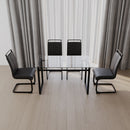 51 inch Glass Dining Table Set for 4, Dining Table & Chair Sets with Black Metal Legs for Kitchen, Modern Rectangle Tempered Glass Table Top and PU Dining armless Chair for Dining Room