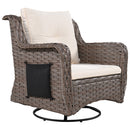 5 Pieces Outdoor Patio Furniture Set with Pet House Cool Bar and Retractable Side Tray, Rattan Wicker Patio Swivel Rocking Chairs Set of 2 with Ottomans for Backyard, Porch, Balcony, Beige