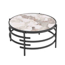 32.48" Round Coffee Table With Sintered Stone Top&Sturdy Metal Frame, Modern Coffee Table for Living Room, Darker Gray