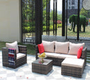 Rattan Patio Furniture Set Wicker Sofa Cushioned Sectional (4 Pieces, Brown) by HouseOfZazla