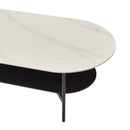 Contemporary Coffee Table Sintered Stone Surface With Ceramic Finish Double Layer Design Base Matte Shelf Modern Living Room Center Table - White / Gray by HouseOfZazla