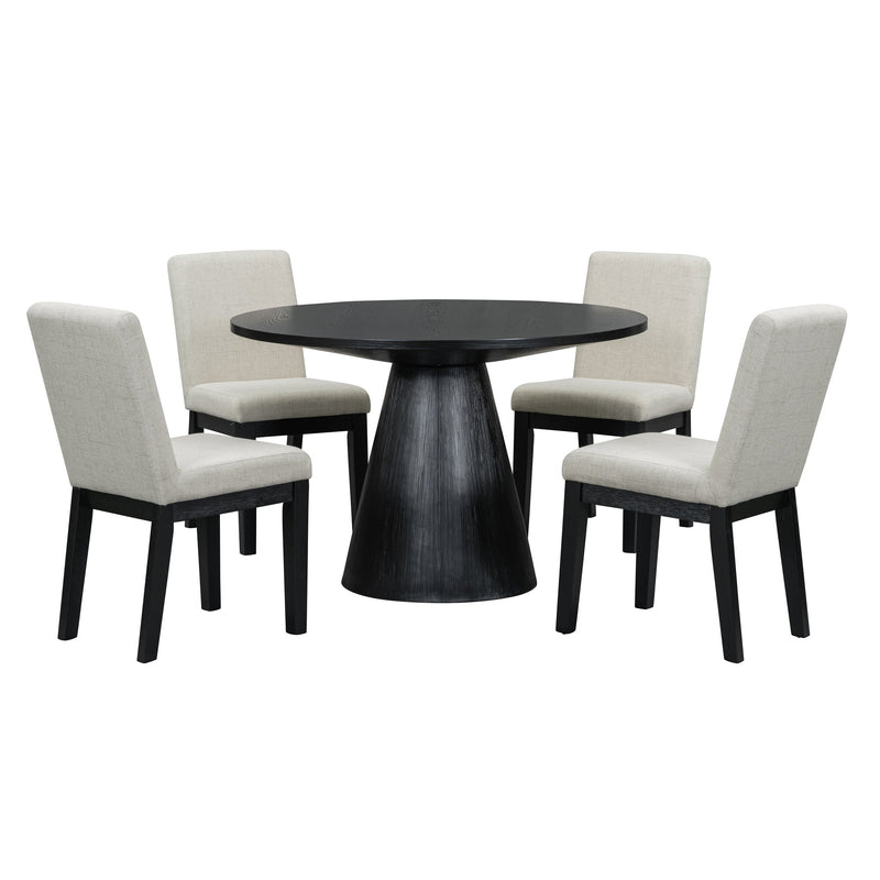 5-piece Dining Set Retro Round Table with 4 Upholstered Chairs for Living Room, Dining Room (Black)