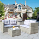 4 Piece Patio Sectional Wicker Rattan Outdoor Furniture Sofa Set with Storage Box Grey by HouseOfZazla