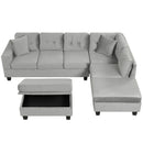 Modern Sectional Sofa With Storage Ottoman, L - Shape Couch With 2 Pillows And Cup Holders by HouseOfZazla